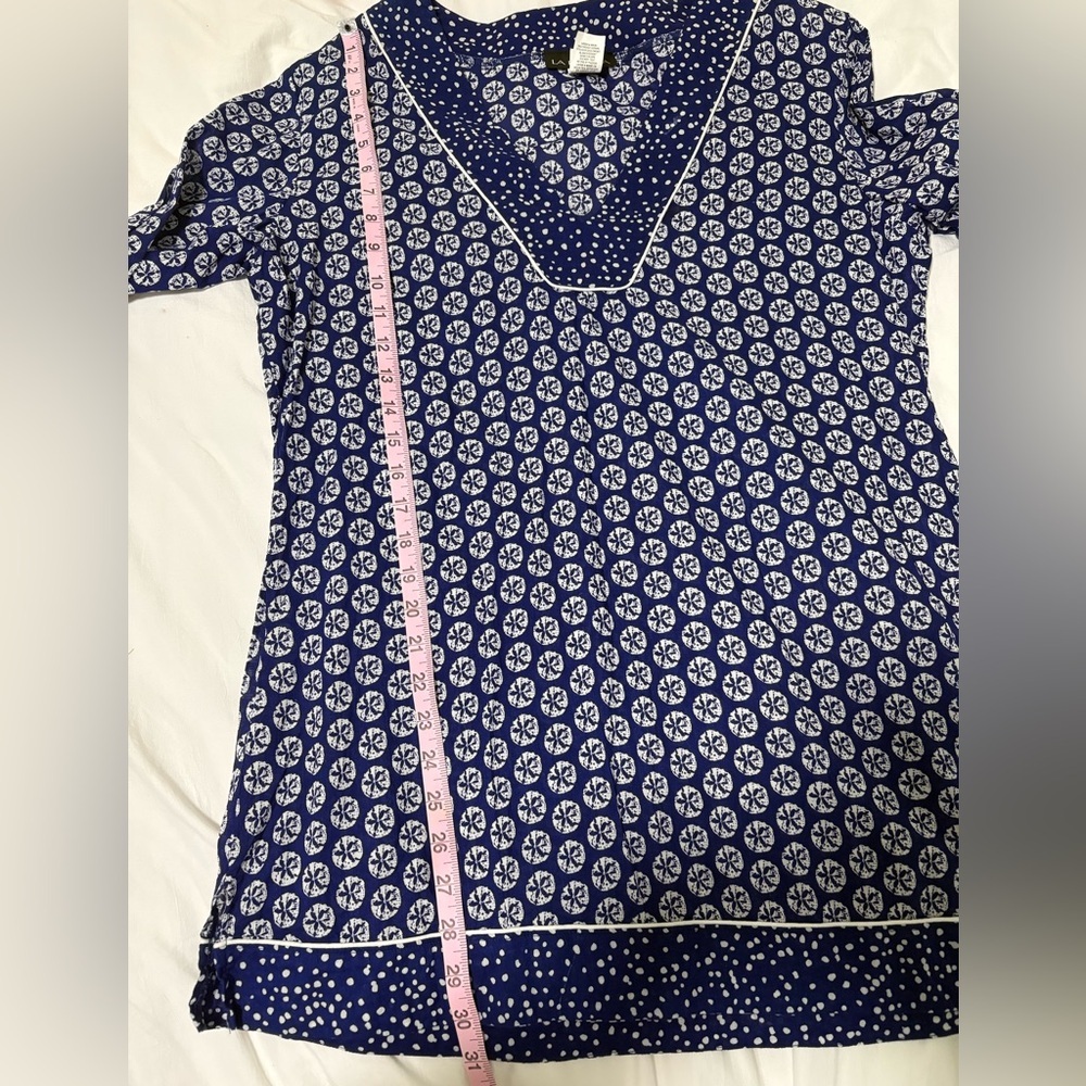 LA BLANCA Blue White Shells Cover Up Tunic | Size M | EUC | 100% Cotton - Picture 5 of 6